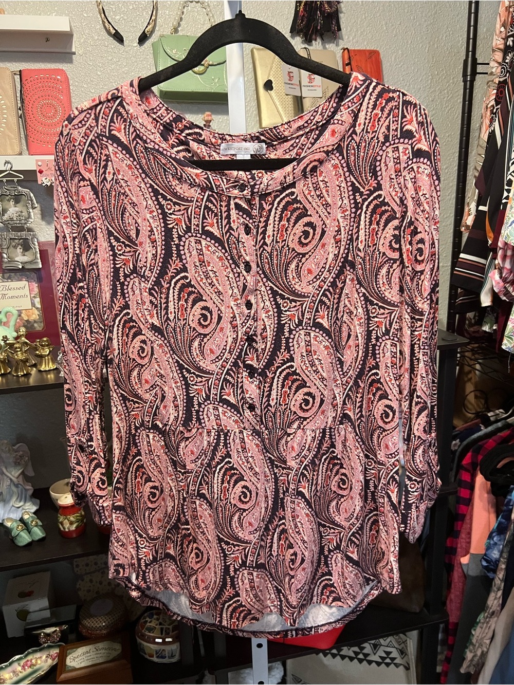 Westport Pink Paisley Button-Front Tunic Top